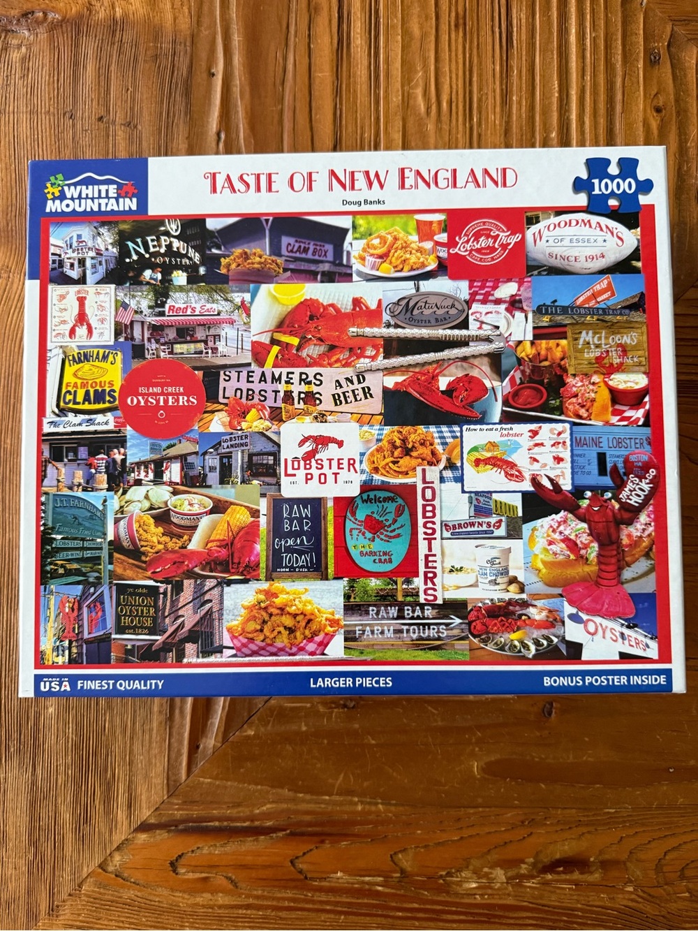 White Mountain Taste of New England Puzzle — Red, Blue, White Collage